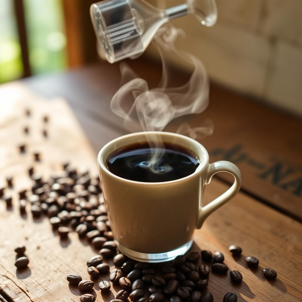 Steaming cup of Jamaican Blue Mountain coffee